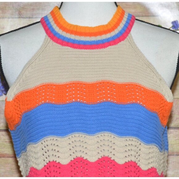 Cute THML Halter Top Sweater Color Block Crochet Ladies Size L Boho Festival - Picture 2 of 10